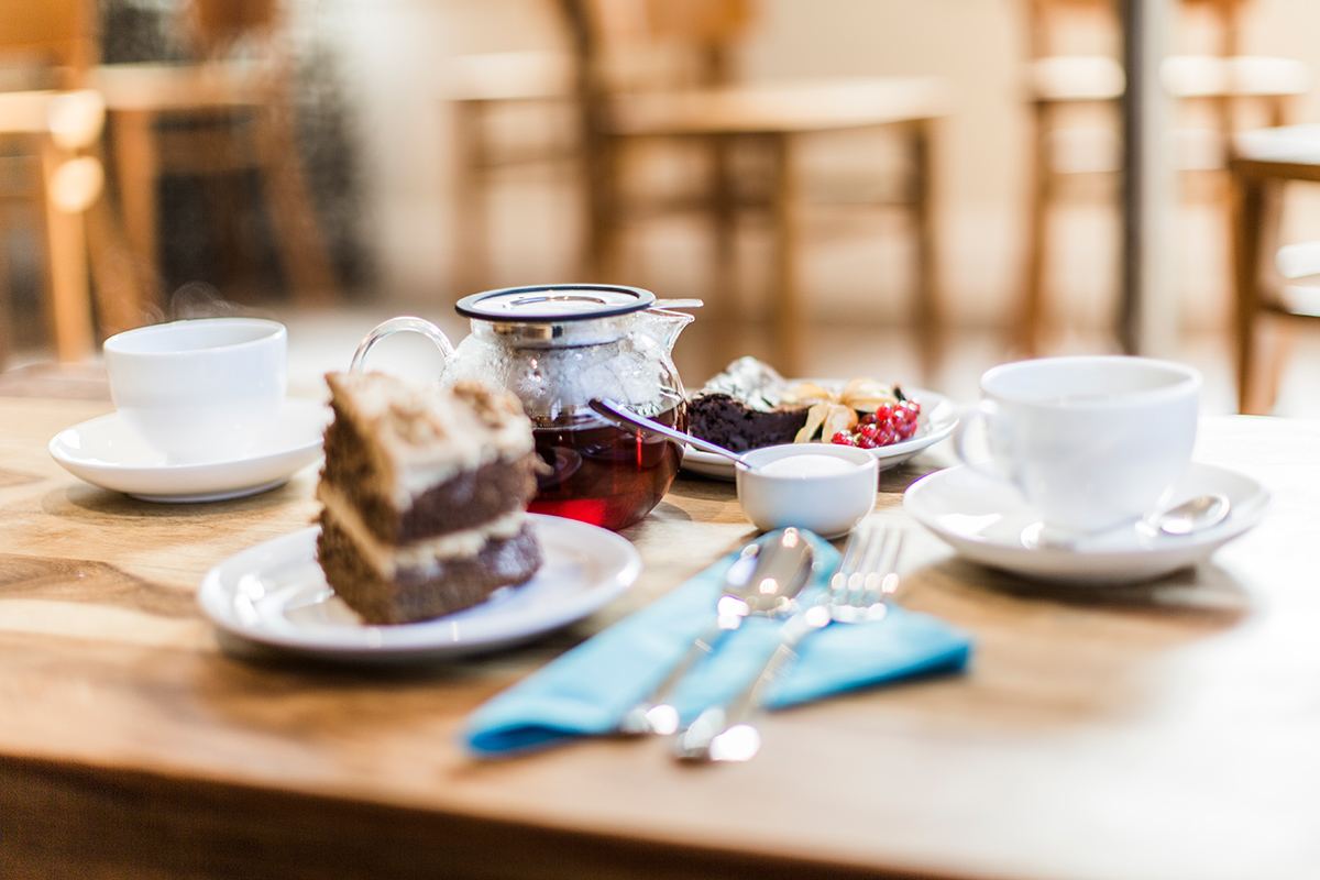 Homemade cake and a pot of tea at Teal Cafe