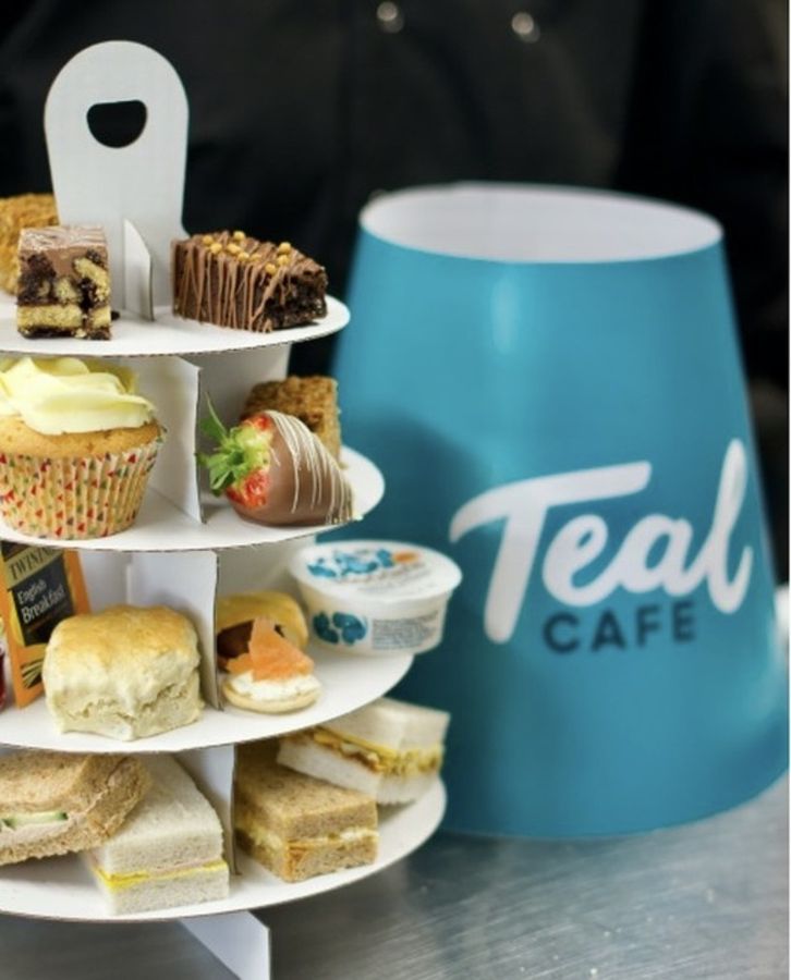 Afternoon tea to take away in a Teal tea caddy